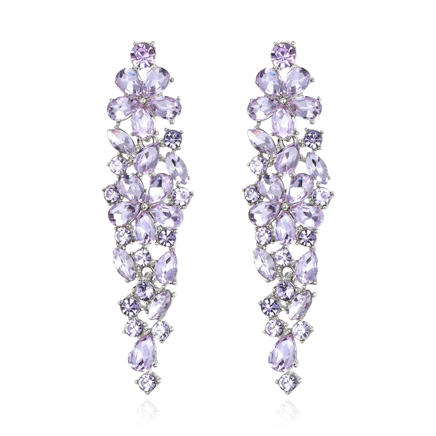 EleQueen Wedding Dangle Earrings, Elegant Floral Crystal Jewelry for Bride Bridesmaid Light Purple Silver-Tone