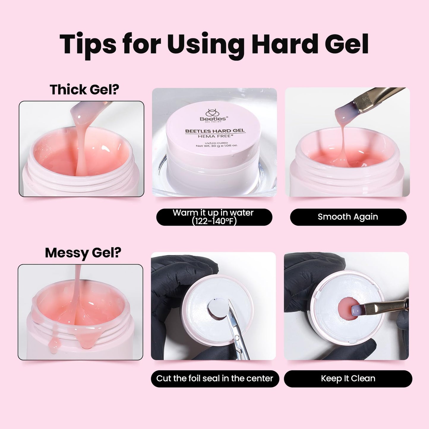 Beetles Hema Free Hard Gel for Nails,2.12 oz 9 in 1 Hard Gel for Nail Extension & Strengthening Broken Nail Repair with Flat Brush 100 Pcs Nail Forms UV LED Lamp Cured Salon Nail Technicians Women