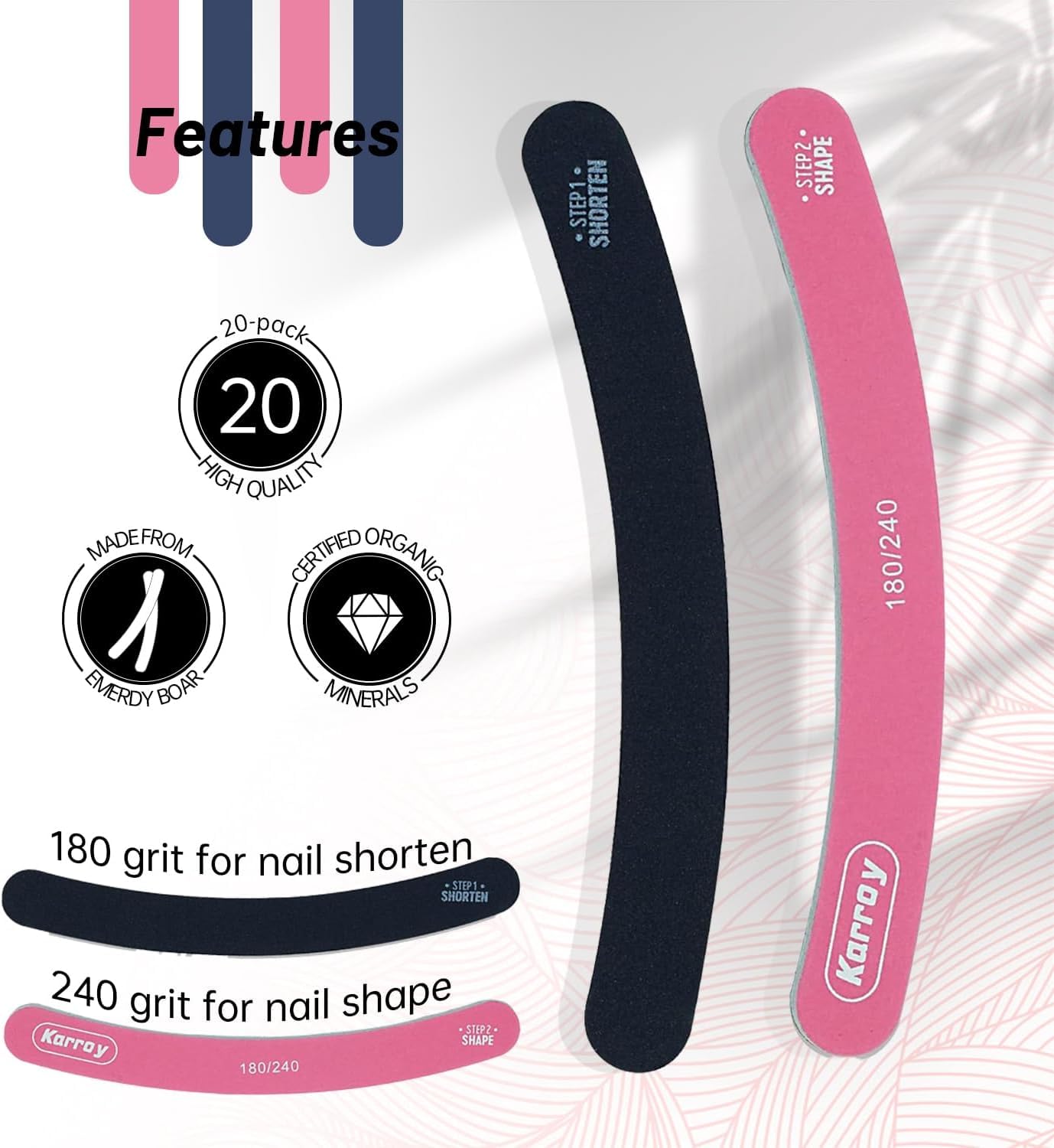 HiLemon Nail Files, Dual Sided Nail Files for Natural Nails, Emery Boards Nail Filer for Acrylic Nails 180/240 Grit 20pcs