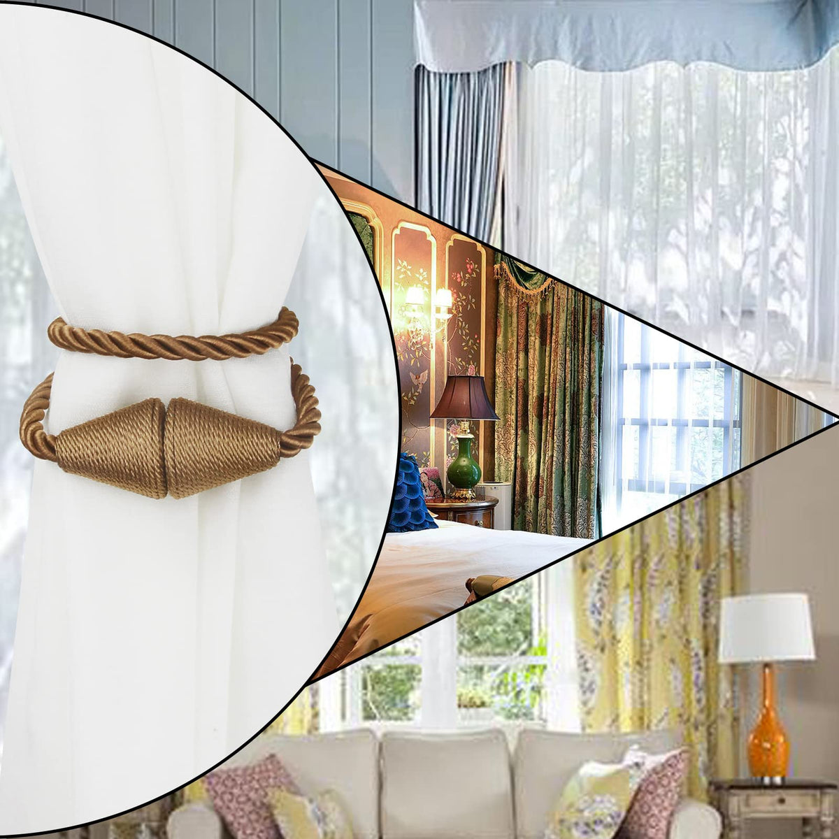 Magnetic Curtain Tiebacks Rope Decorative Holdbacks for Drapes Nieffeiy