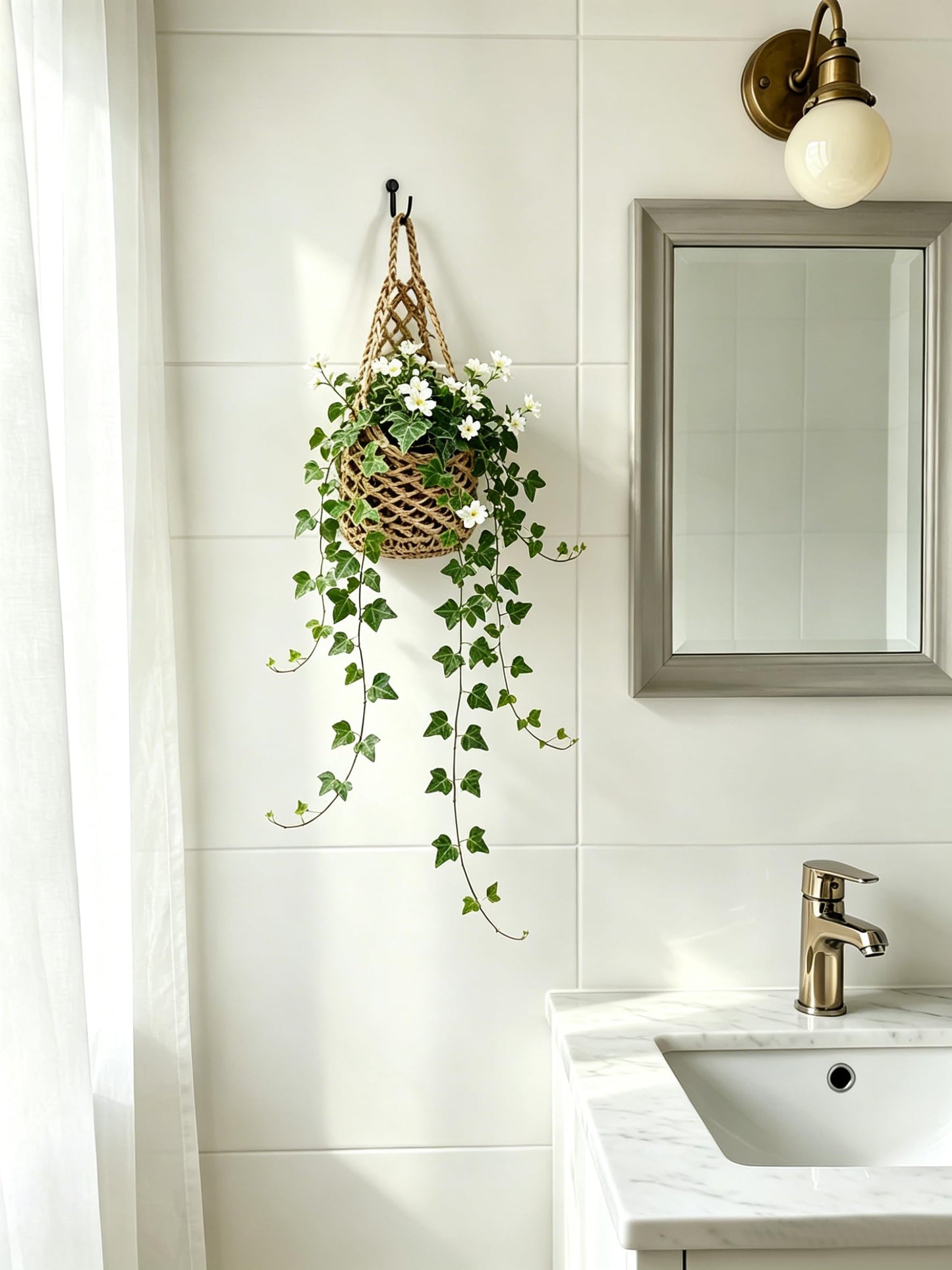 4-Pack 5-Inch Macrame Wall Plant Hangers, Natural Cotton Hanging Planter Baskets for Indoor Plants, Boho-Style Woven Plant Baskets for Walls, Small Hanging Pots for Succulents and Kitchen Storage