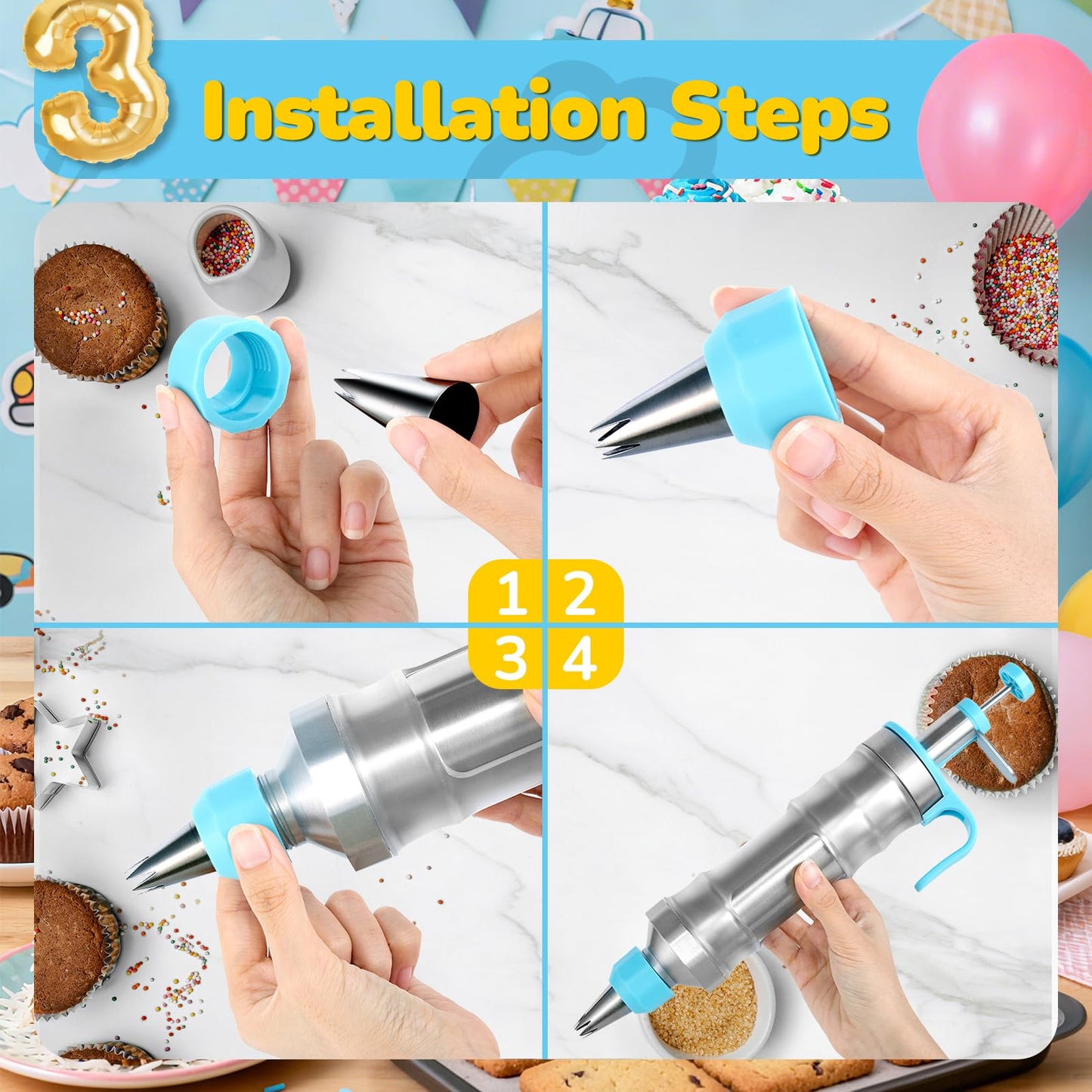 Cake Decorating Tools Supplies Kit: 164pcs Baking Accessories, Dessert Piping Syringe and Icing Tips Set - Puffs Cupcake Frosting Piping Bakery Set for Adults Beginners or Professional, Blue