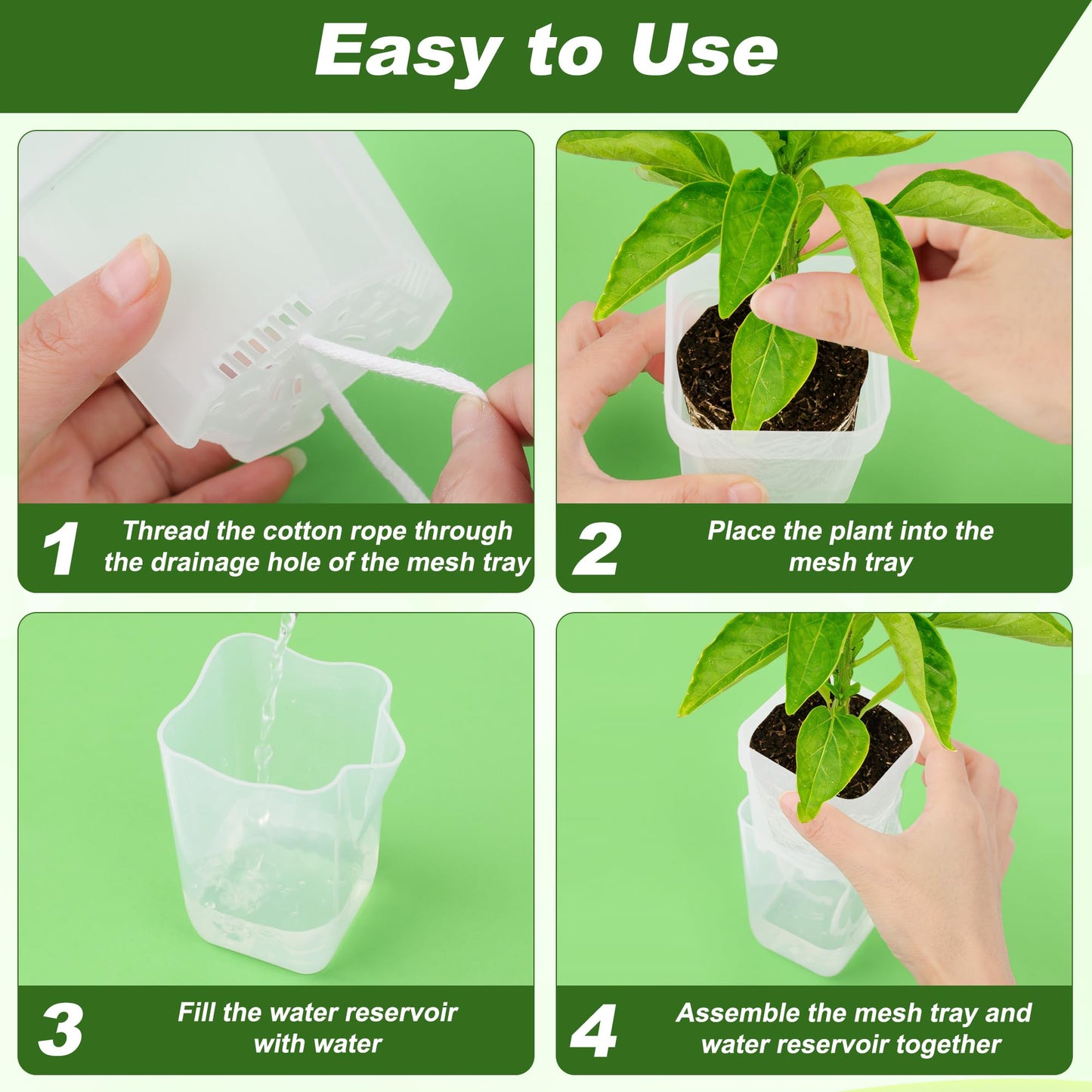 Anglecai 12 Pack Mini Self Watering Pots Set for Indoor Plants, 2.5" Small Clear Self Watering Planters with Watering Holes Plastic Flower Pot with 12 Labels, 12 Ropes