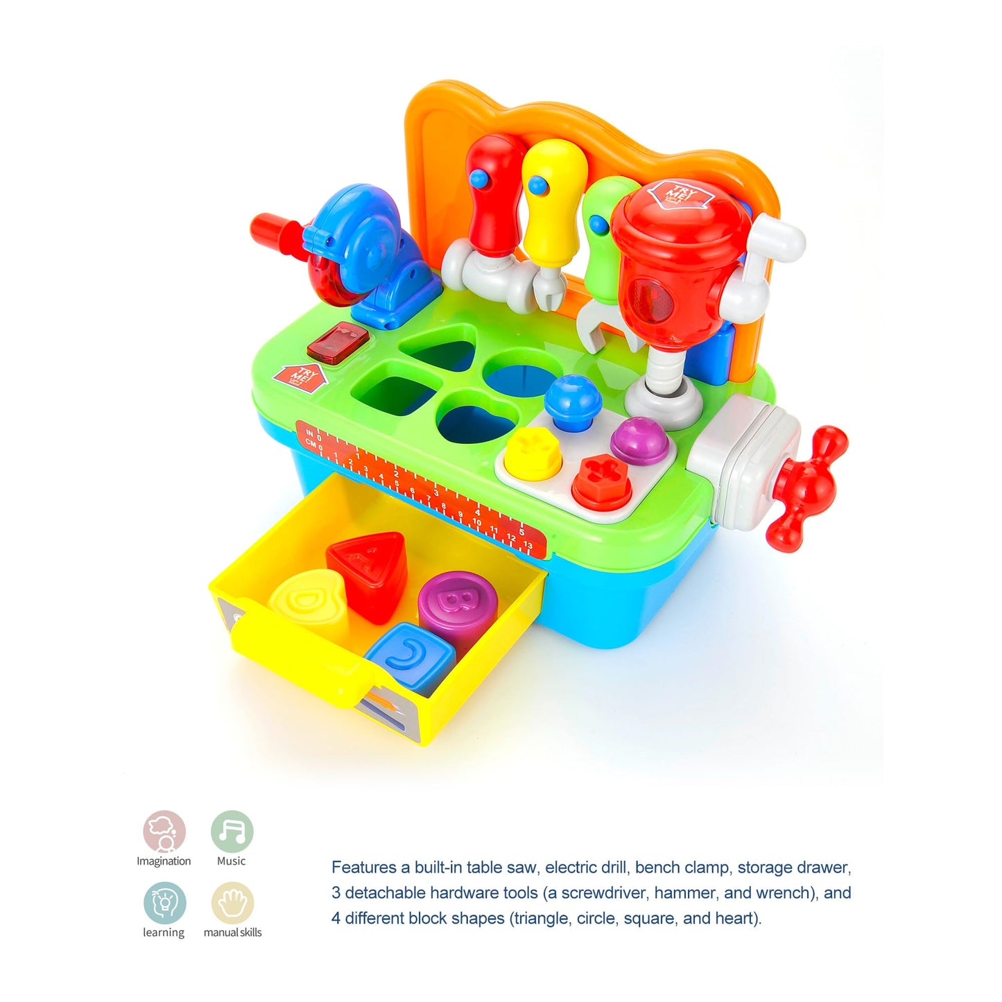 Toddler Tool Bench Toys for 1 Year Old Boy, Kids Tool Bench Toys for Toddlers 1-3, Multifunctional Early Learning Tool Toy Baby Workbench Toy with Light & Sound, Baby Tool Set with Shape Sorter
