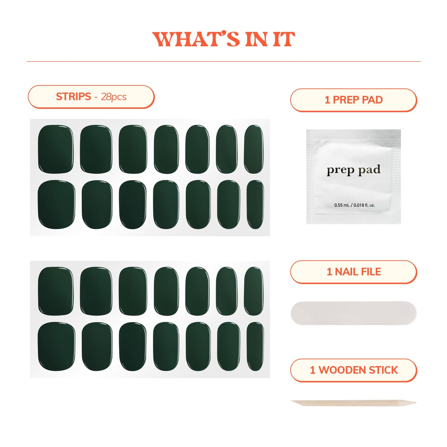 Heyhae Semi Cured Gel Nail Strips | No LED Lamp Needed | Winter, Solid, Green | Easy Apply & Remove, Salon Quality | Includes 28 Strips, 1 Prep Pads, Nail File & Wooden Stick - Hey, Evergreen Babe