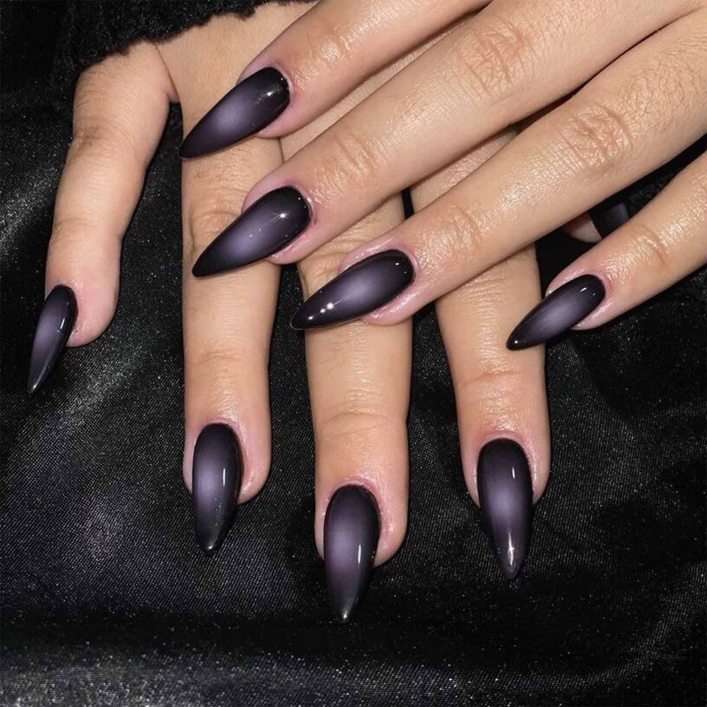 IMSOHOT Press on Nails Medium Almond Fake Nails Purple Ombre Stiletto Acrylic False Nails Gel Full Cover UV Artificial Nails 24PCS