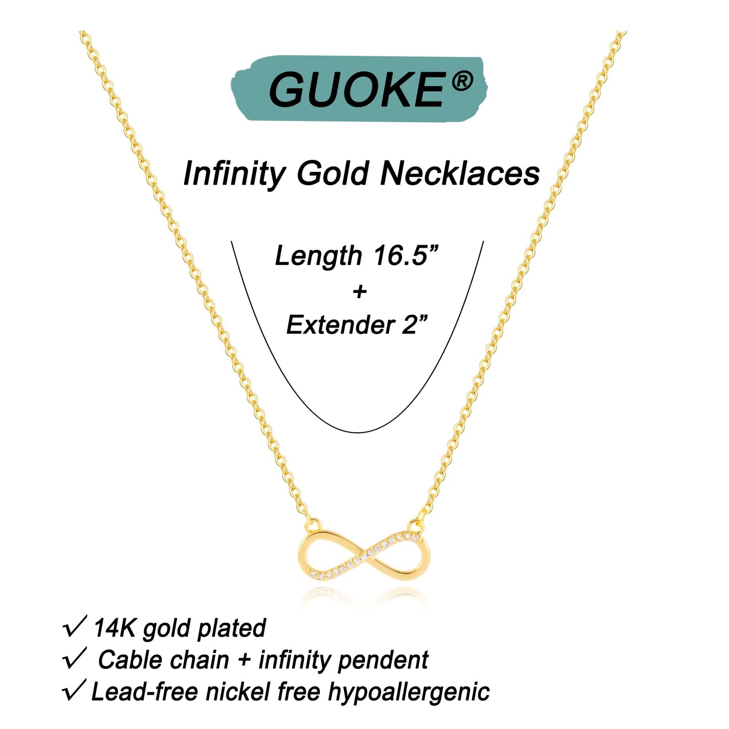 GUOKE Infinity Necklace - 14K Gold Plated Dainty Gold Necklace Simple Jewelry