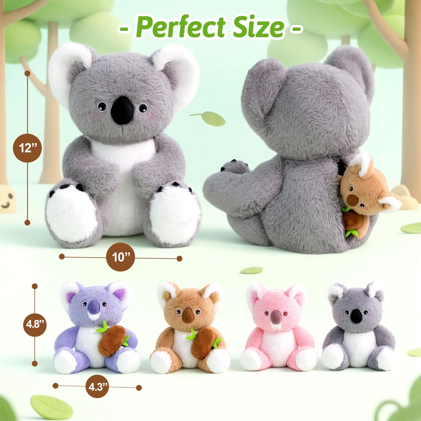OUOZZZ Koala Stuffed Animal with Babies Inside - 12" Plush Toy with 4 Baby Koalas - Gift Present Toys for Girls & Boys