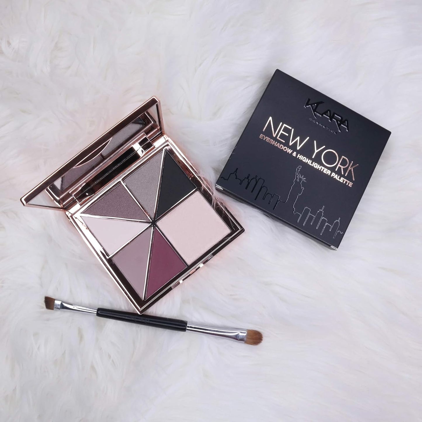 New York Eyeshadow Highlight Palette Rosegold Shimmer Glitter Sparkle Luxury Versatile Crease-free easy-blend Long Lasting Full 100% Color Pigment, New York, 1 count