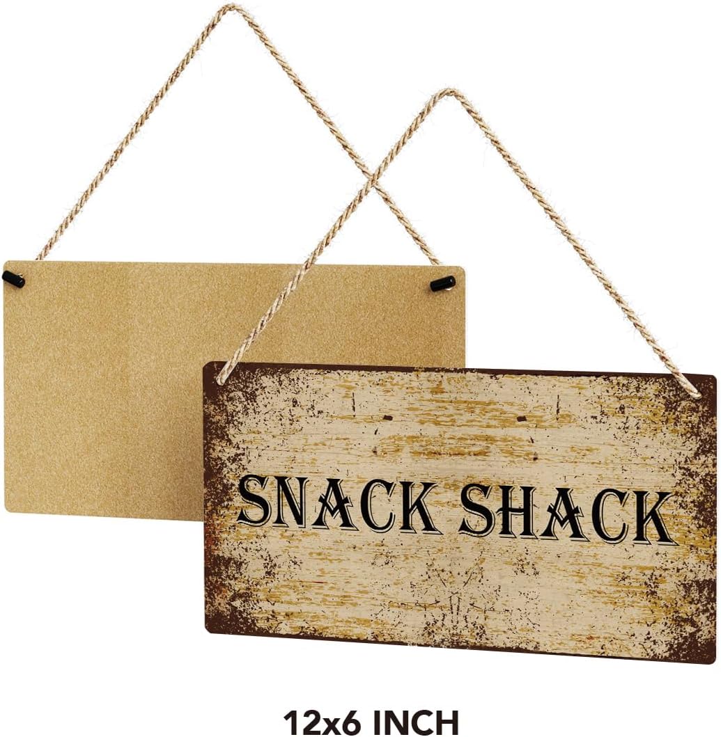 SENJIAN Rustic Snack Shack Wood Decor Sign, Retro Snack Shack Printed Wood Sign Wall Art, Hanging Door Sign, Decorative Wood Sign Home Decor 12" x 6"