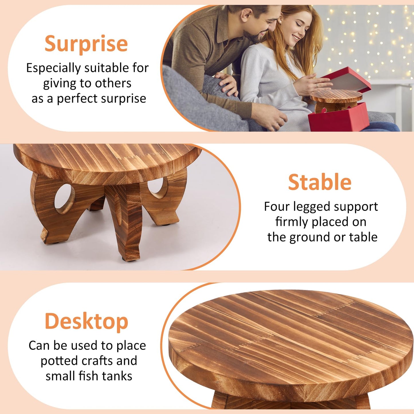 Wood Round Shape Planting Pedestal Stand, Plant Pot Display Stand, Sturdy Planter Stool Decorative Flower Pot Stand, Multipurpose Tabletop Planting Holder With Long Screws for Balcony Indoor (Coffee)
