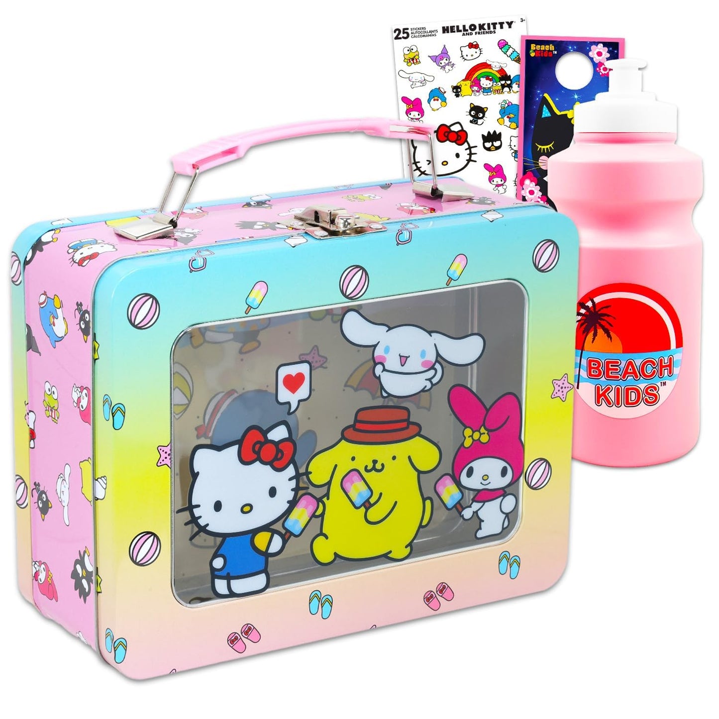 Hello Kitty and Friends Tin Lunch Box Set - Sanrio School Supplies Bundle with Hello Kitty and Friends Lunch Tin, Water Bottle, Stickers, More | Sanrio Lunch Container for Kids