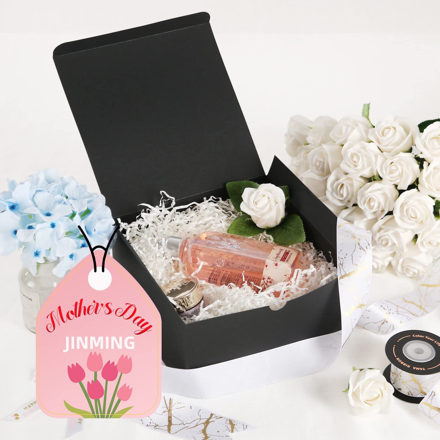 JINMING 10 Gift Boxes 8x8x4 Inches, Matte Black Gift Boxes Bulks for Mother's Day, Father's Day, Party, Birthday, Groomsman Proposal Boxes for Light Gifts