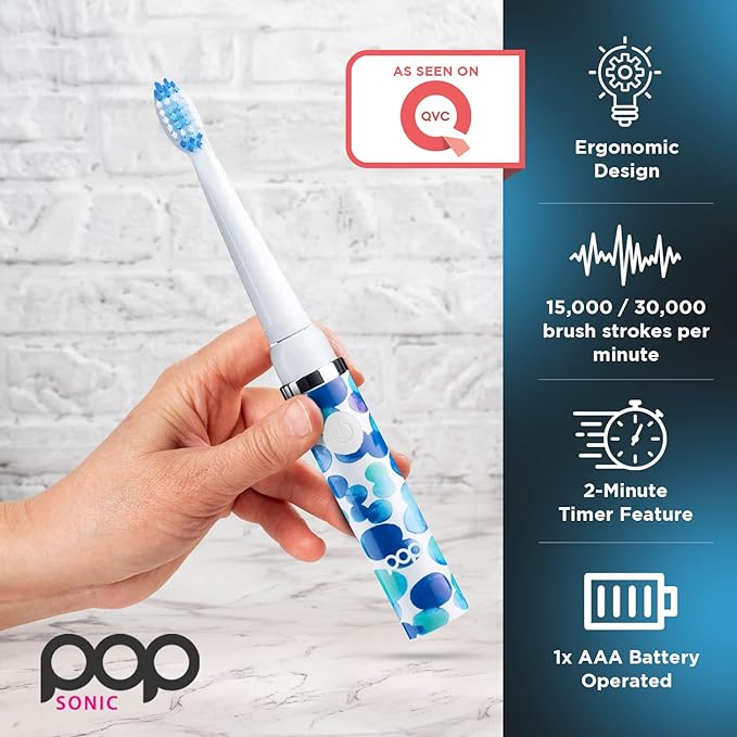 Pop Sonic Electric Toothbrush (Blue Bubble) - Travel Toothbrushes w/AAA Battery | Kids Electric Toothbrushes with 2 Speed & 15,000-30,000 Strokes/Minute, Dupont Nylon Bristles