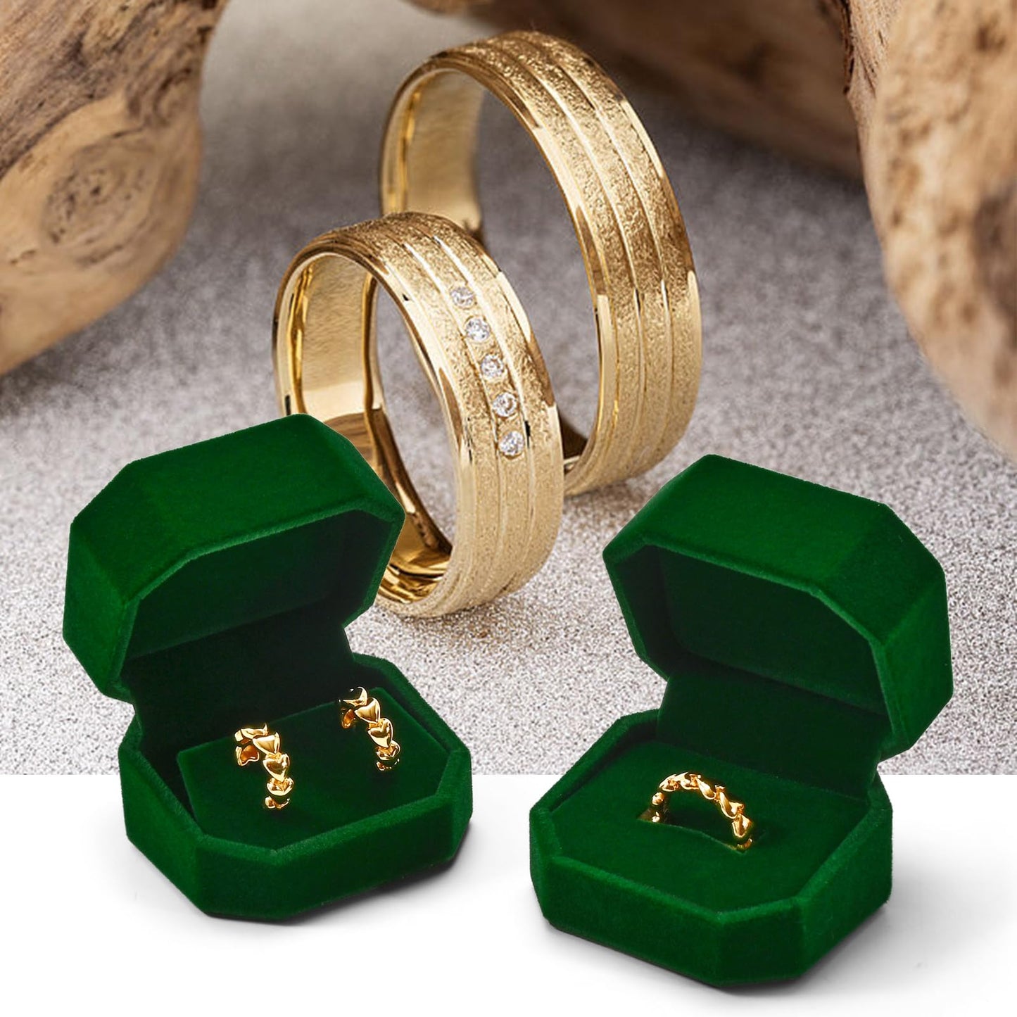 Woodten Green Small Necklace Box Velvet Jewelry Gift Box for Pendant Necklace Octagonal Jewelry Pendant Gift Box