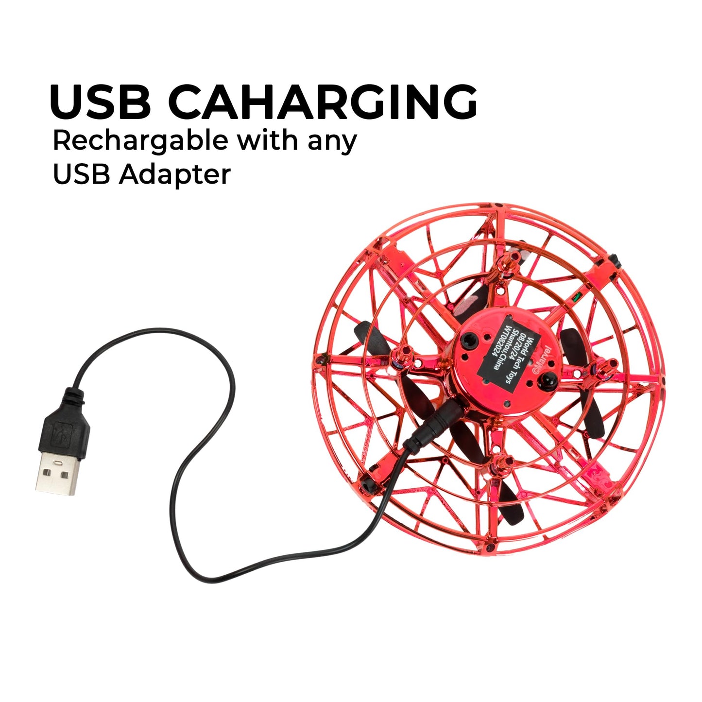 World Tech Toys Marvel Spider-Man Flying Toy – Motion Sensing UFO Spiderman Toy with USB Charging – Marvel Licensed – Indoor/Outdoor Drone for Kids Ages 6+