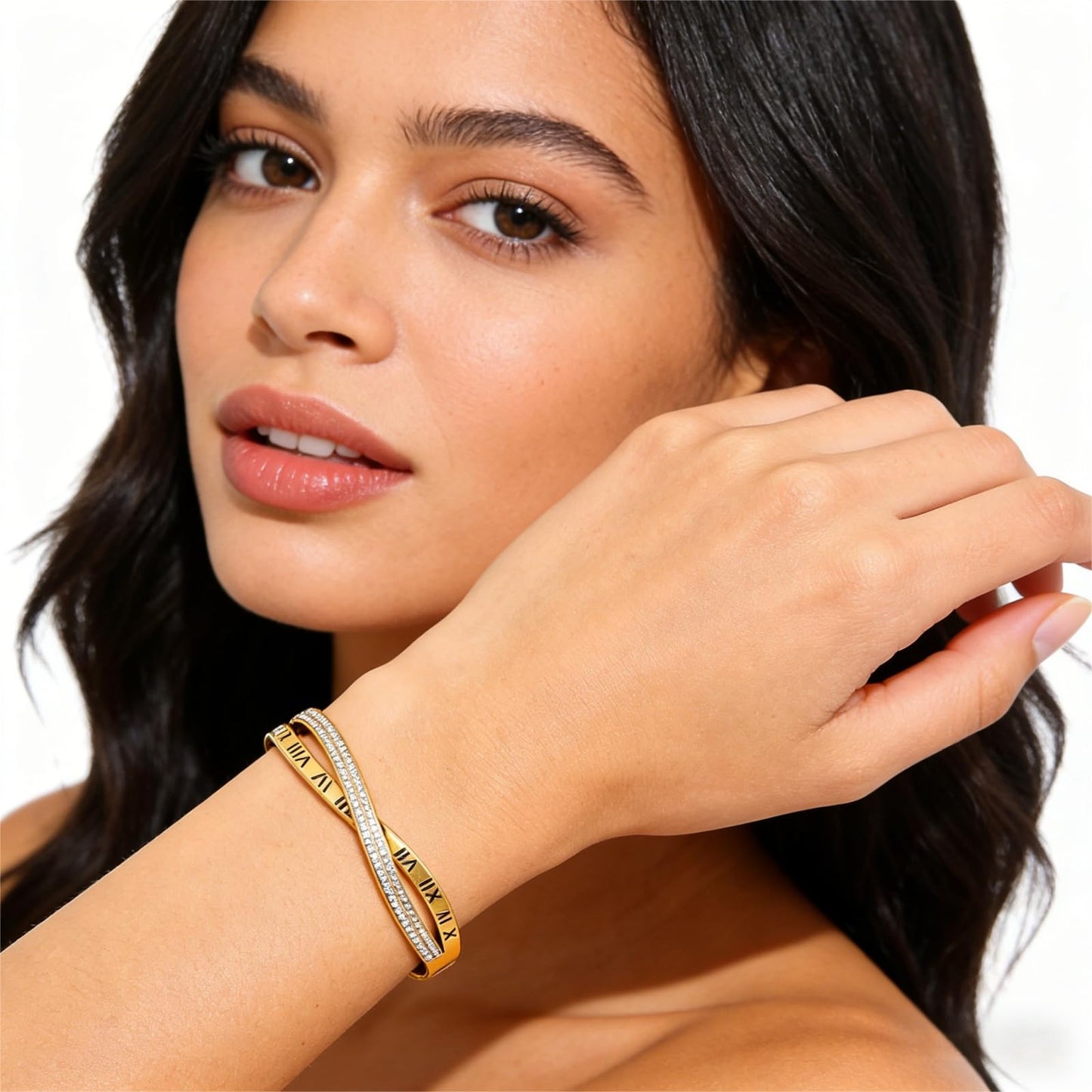 Vbvbip 18K Gold Plated 316L Stainless Steel Bracelets Bangle Collection - 12 Unique Designs + Matching Diamond-Accent Titanium Steel Chain, Gift for Women
