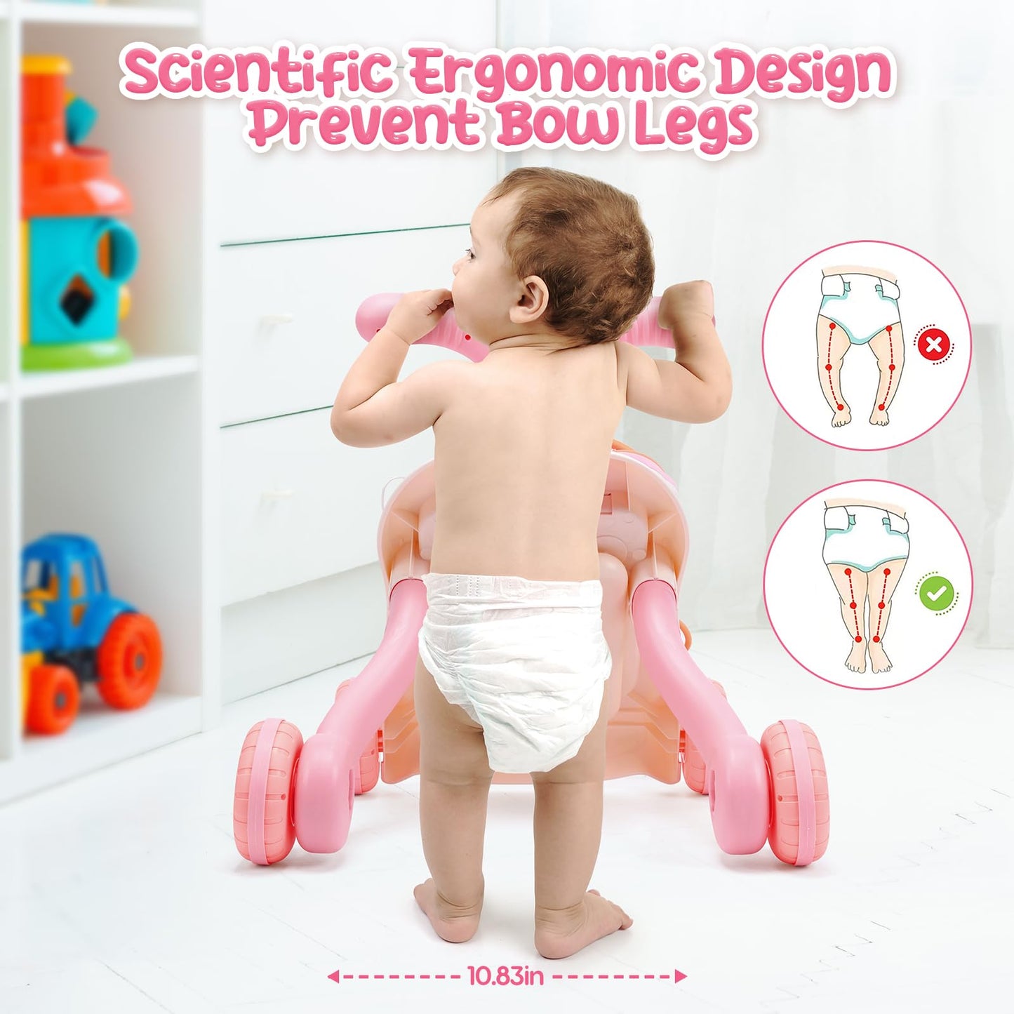 CUTE STONE 2-in-1 Baby Walker for Girls, Toddlers Learning Walker, Early Educational Push Walking Toys with Detachable Activity Center for Infants 12+ Months