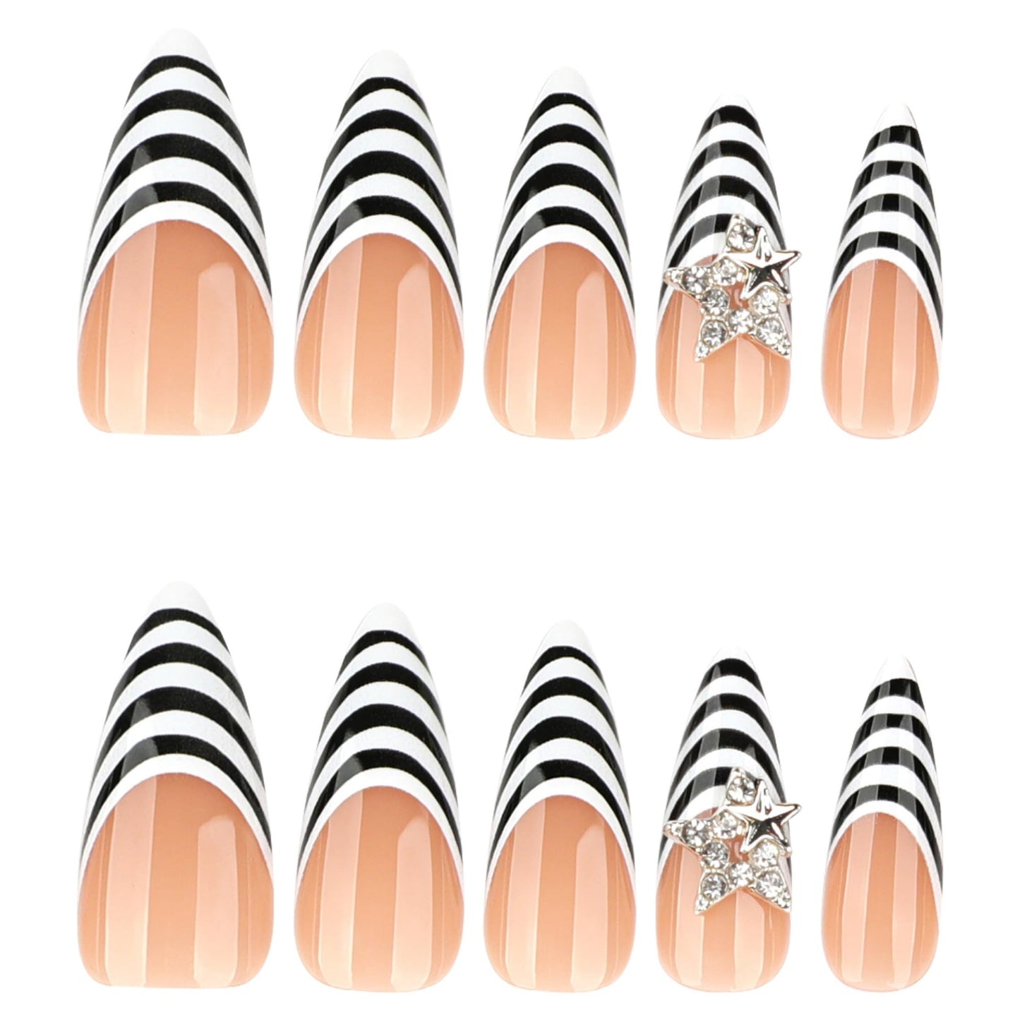 octoswave Press on Nails Long Almond Fake Nails French Tip Artificial Nail White and Black Stick on Nail for Women 24pcs