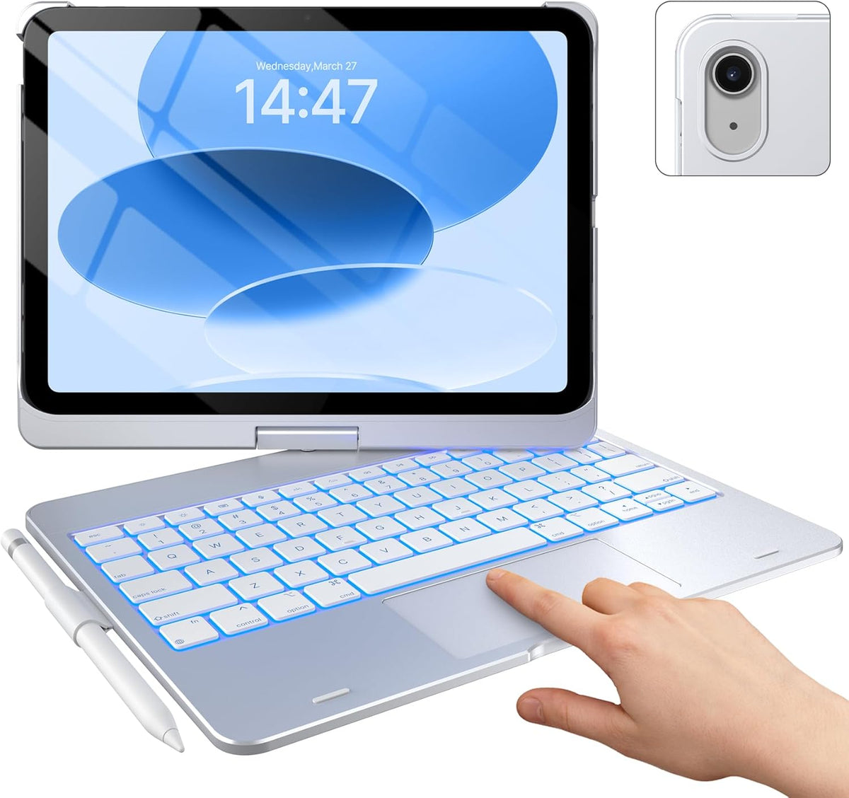 typecase Touch iPad 10th Generation Case with Keyboard (10.9", 2022) and iPad A16 (11th Gen, 2025) – 360° Rotatable, 11-Color Backlit, Multi-Touch Trackpad, Thin & Light (Silver)