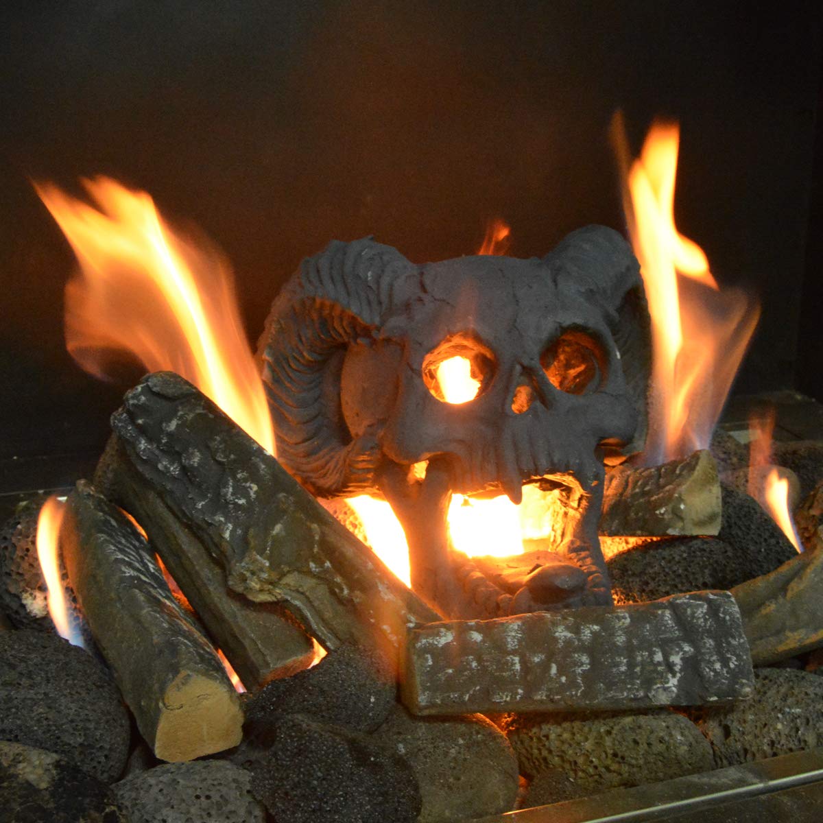 Stanbroil Demon Fireproof Fire Pit Fireplace Skull Gas Log for Ventless & Vent Free, Propane, Gel, Ethanol, Electric, Outdoor Fireplace and Fire Pit, Halloween Decor - Patent Pending