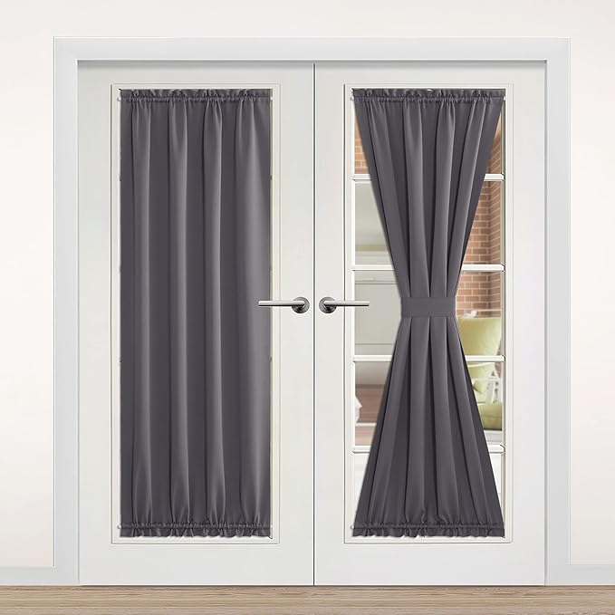 NICETOWN Doorway Curtains - 80 Inch Length Thermal Insulated Blackout Single Panel Drape Room Divider Cover/Shade,Temporary French Door Curtain for Bedroom/Closet, Grey, 42" Wide