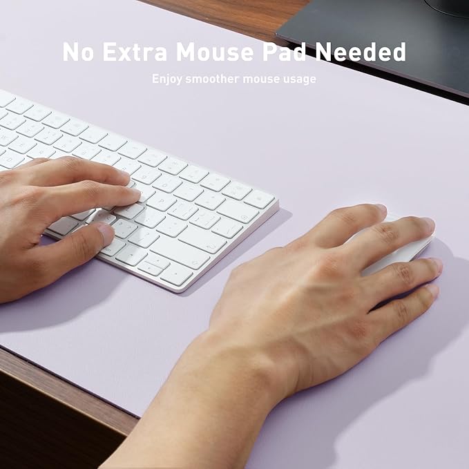 Aothia Large PU Leather Desk Pad Protector – Non-Slip Mouse Pad & Writing Mat for Office/Home, Waterproof, Easy to Clean (48" x 17", Soft Lavender)