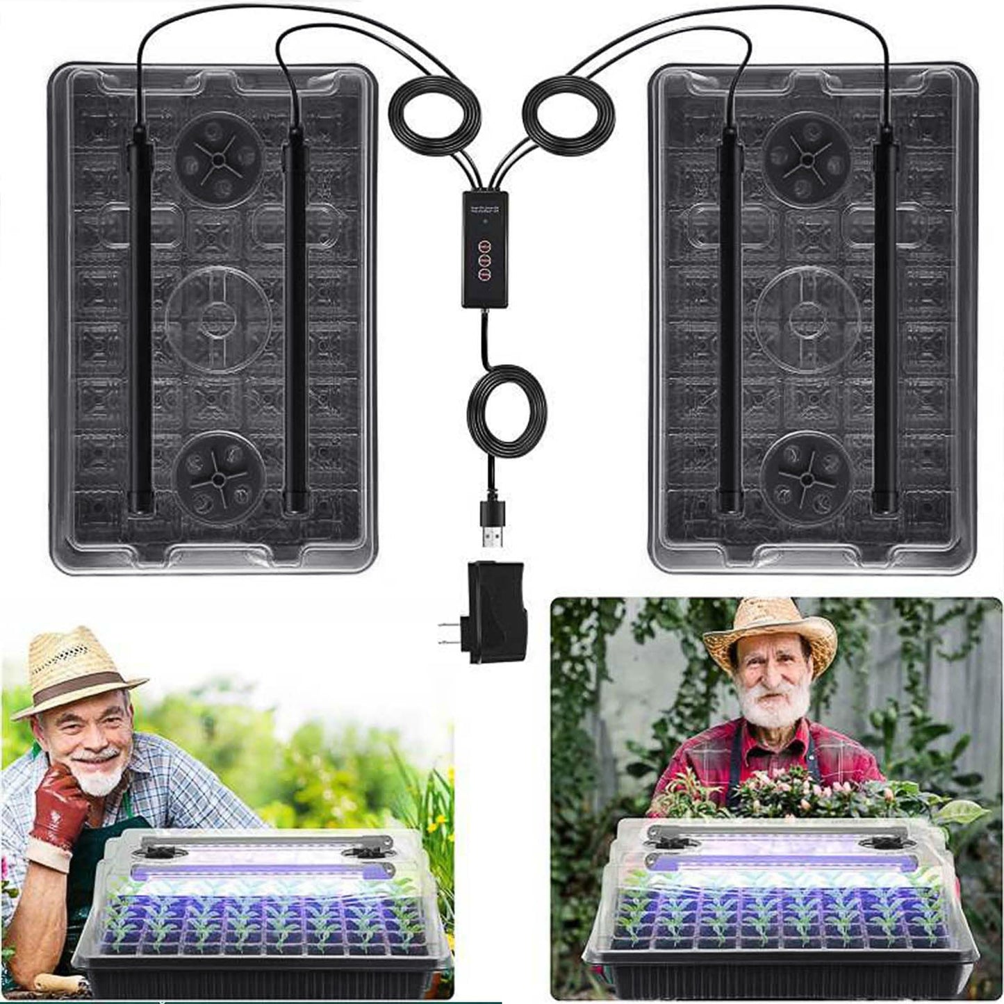 SZSJA Seed Starter Tray with Grow Light, 2 Packs 80 Cells Seed Starting Kit, Reusable Seedling Starter Trays with Humidity Dome, Plant Germination Trays for Indoor Seed Starter Kit, Black