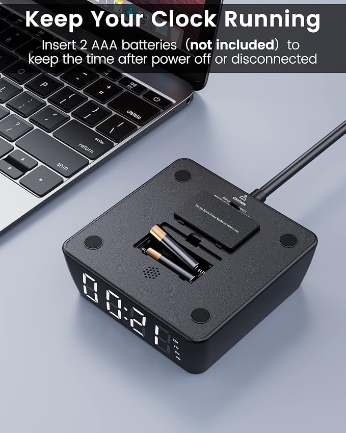 JACKYLED Alarm Clock with 4 USB Chargers, Power Strip 3 Outlets, 1700J