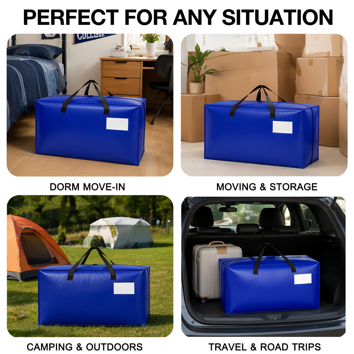 4 Pack Dorm Moving Bags with Backpack Straps Heavy Duty Moving Boxes Supplies Packing Cubes Alternative,Large Storage Totes Travel Space Saver Bags for Room Essentials,Stow Clothes 93 L 25 Gallons