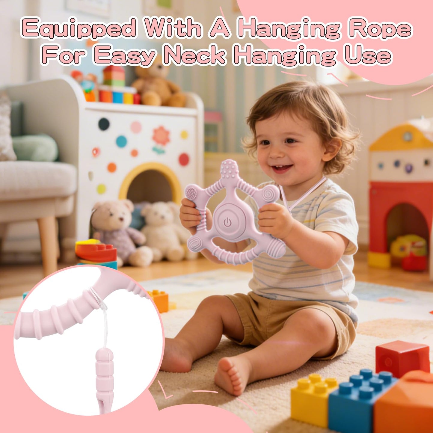 Sensory Chew Necklaces Vibrating teether for Kids - Chewelry Chew Toys for Autism, ADHD & Sensory Needs, BPA-Free Teething Relief & Anxiety Fidget (Pink)