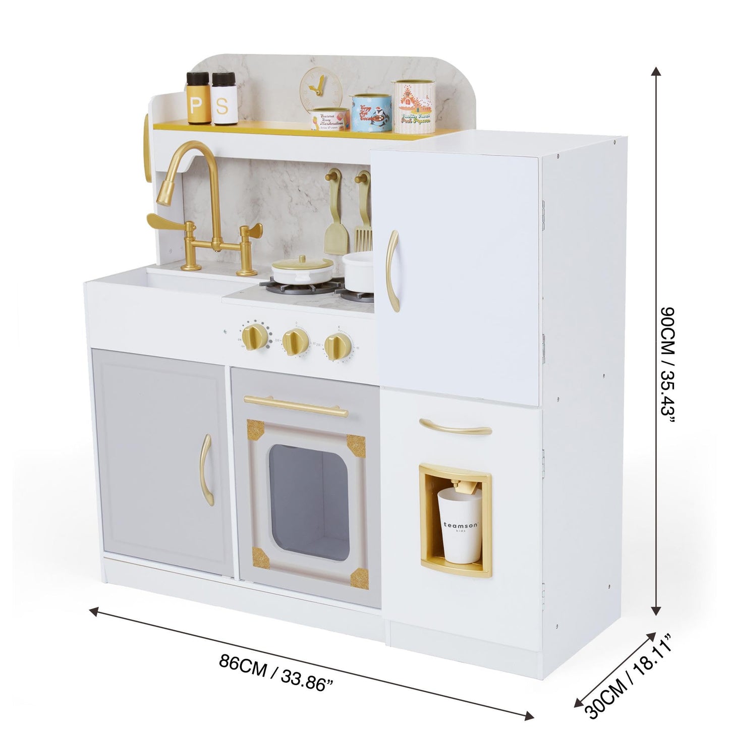 Teamson Kids - Wooden Play Kitchen Set for Kids, Children Toddler Kitchen Playset, Pretend Toy Kitchen Sets for Kids Ages 4-8, Versailles Play Kitchen with Cookware Accessories - White