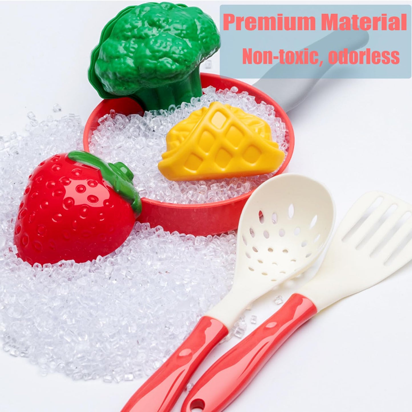 HOXBUR Pretend Play Kitchen Accessories for Kids, 77Pcs Cutting Fruits Vegetables Hamburger Toy Kitchen Accessories with Baskets for Toddlers 3 Years Old