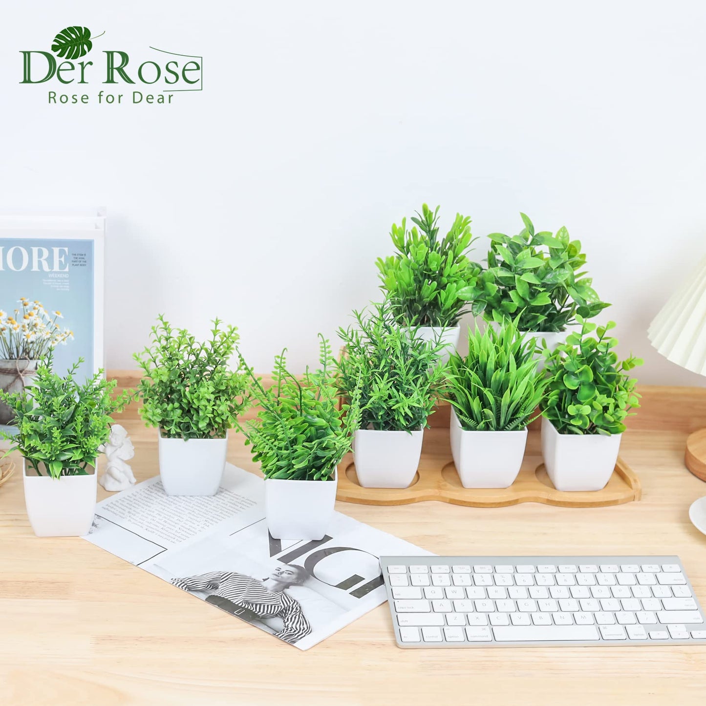 Der Rose 8 Pack Fake Plants Small Artificial Faux Potted Plants for Home Office Farmhouse Bathroom Bedroom Decor Indoor