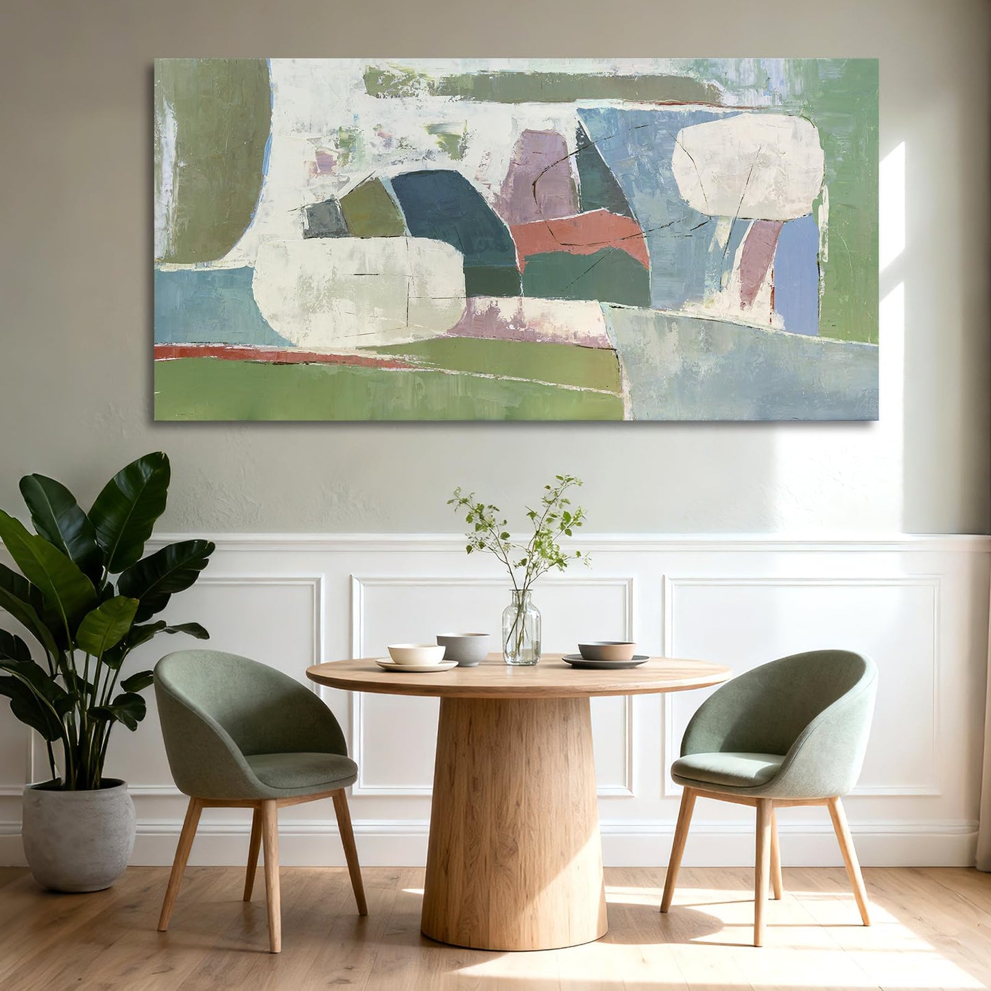 YETHEN WAL Sage Green Abstract Wall Art – 20×40 Minimalist Canvas Print, Soft Olive & Mist Blue Artwork for Living Room, Bedroom or Entryway Decor