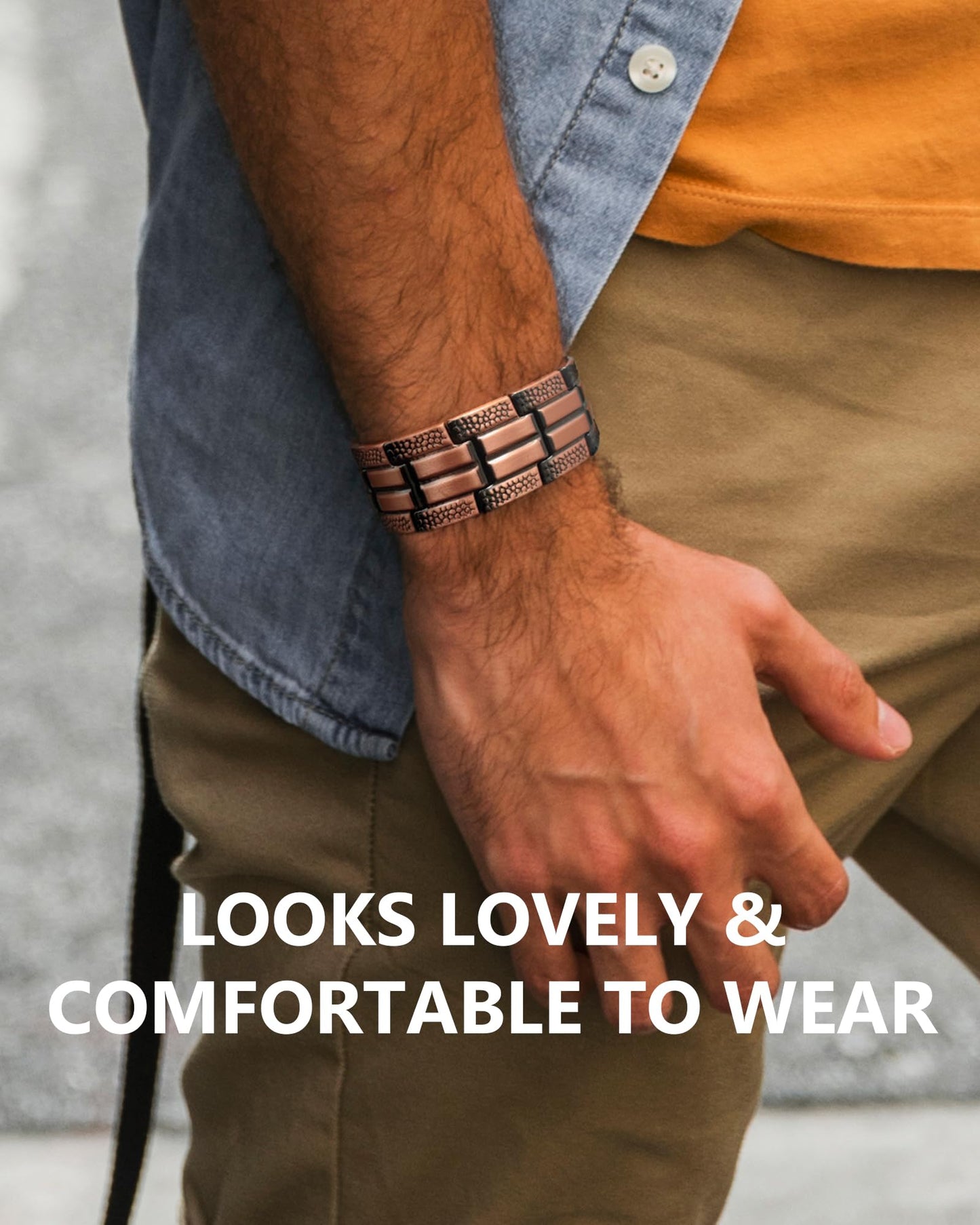 Feraco Copper Bracelet for Men 3X Strength,Magnetic Therapy Bracelet Copper Jewelry with Powerful 3800 Gauss Magnets,Premium Fold-Over Clasp