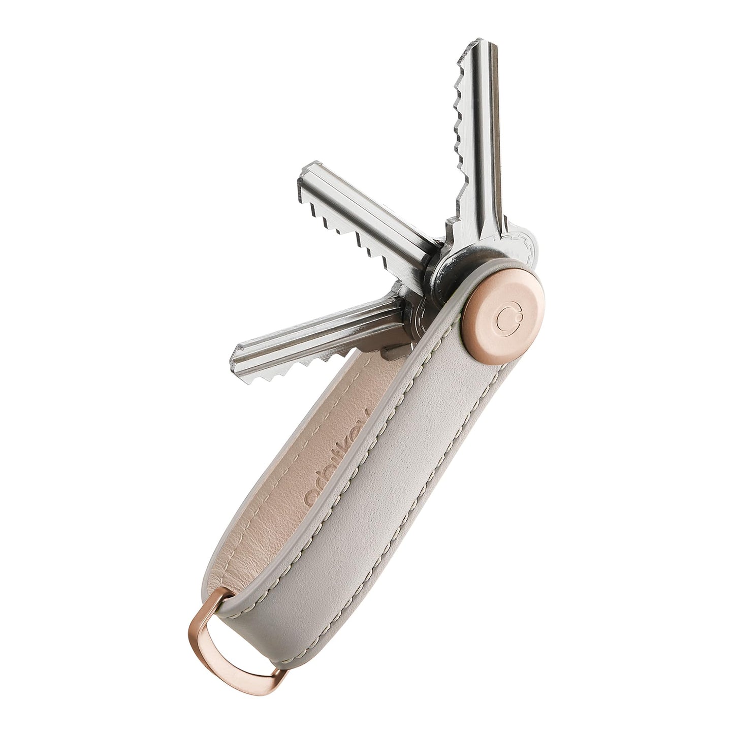 Orbitkey Leather Key Organizer | Durable, Stainless Steel Locking Mechanism, Slim & Quiet Profile | Holds up to 7 Keys, Stone with Grey Stitching