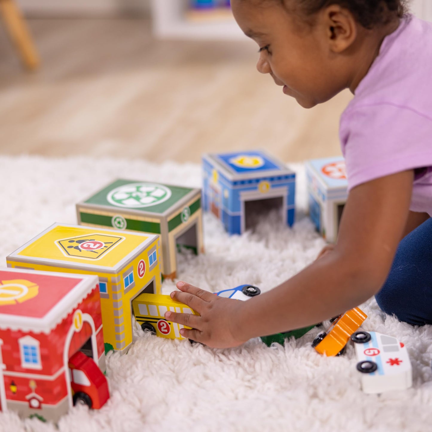 Melissa & Doug Nesting and Sorting Blocks - 6 Buildings, 6 Wooden Vehicles - FSC Certified