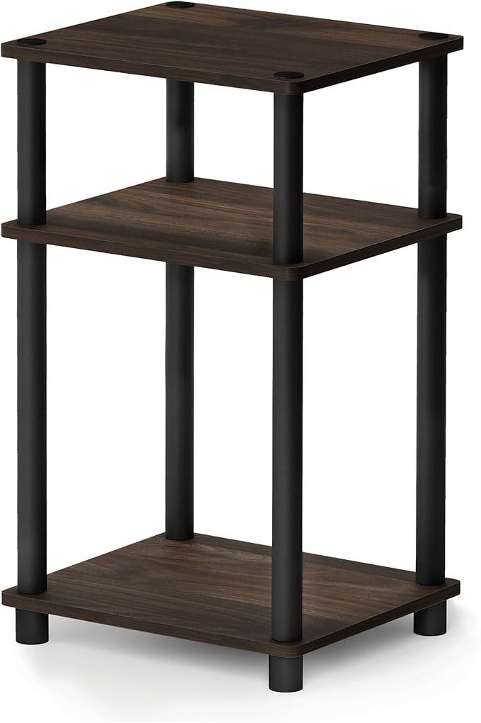 Furinno JUST Side Table, 3-Tier End Table, Open Shelves Night Stand, Bedside Table, Toolless Assembly, for Living Room, Bedroom, Bathroom, Columbia Walnut