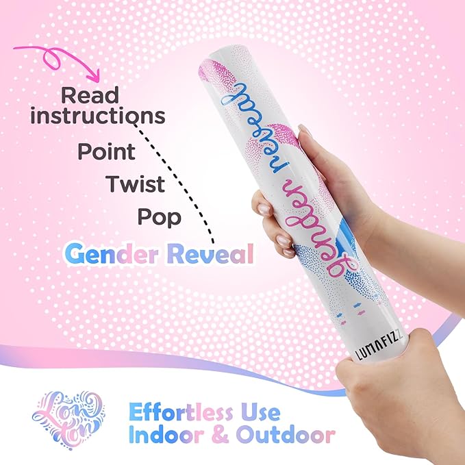 Gender Reveal Confetti Cannon - Confetti Poppers - Pink, 2 Pack - Baby Girl Gender Reveal Party Poppers - Pink Paper Baby Party Supplies Pop Gun