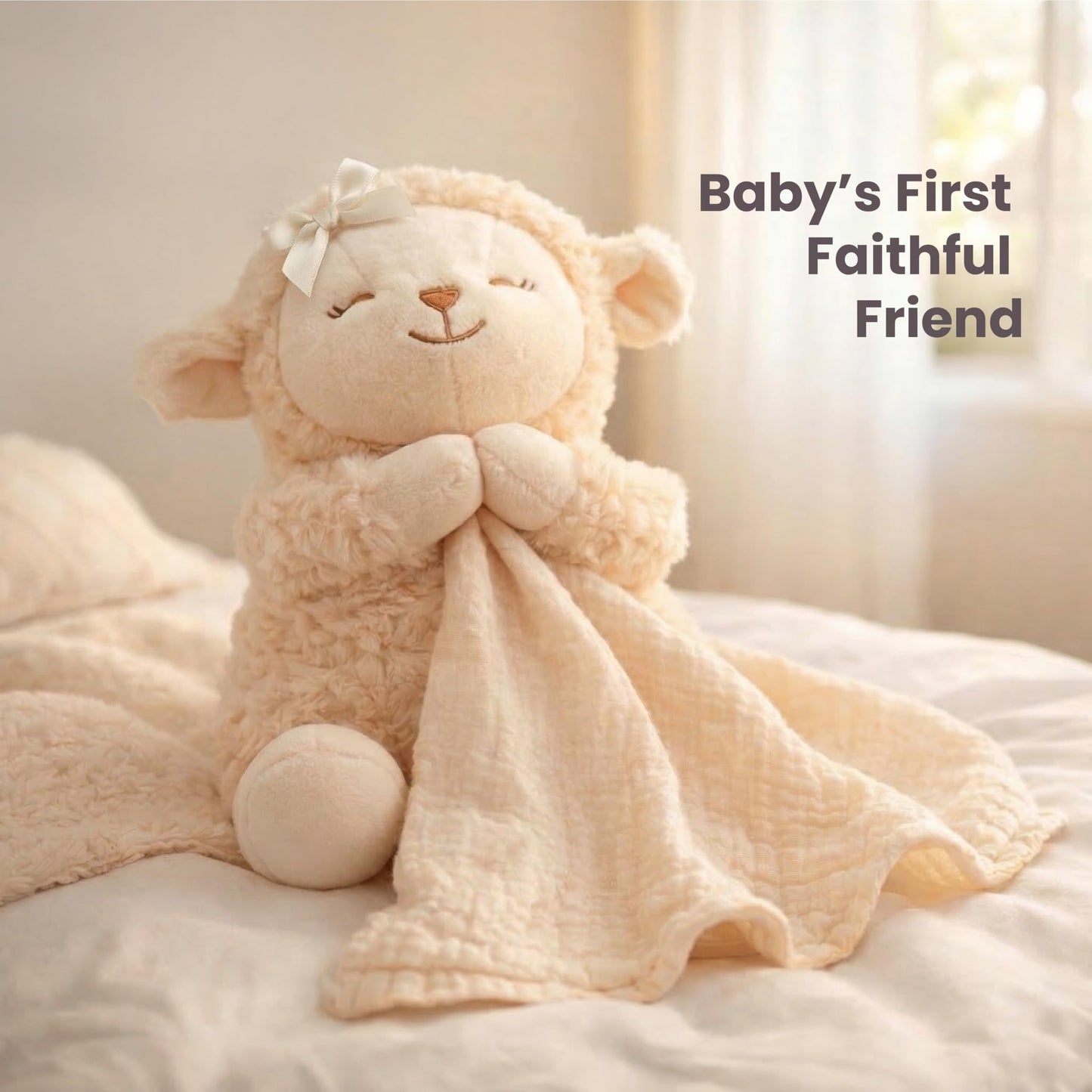 Highmark Collective Baptism Gift for Boy or Girl Baptism Set with 10" Praying Lamb Plush Toy, Bamboo Muslin Blanket & First Prayer Book, Ready to Gift Keepsake Box