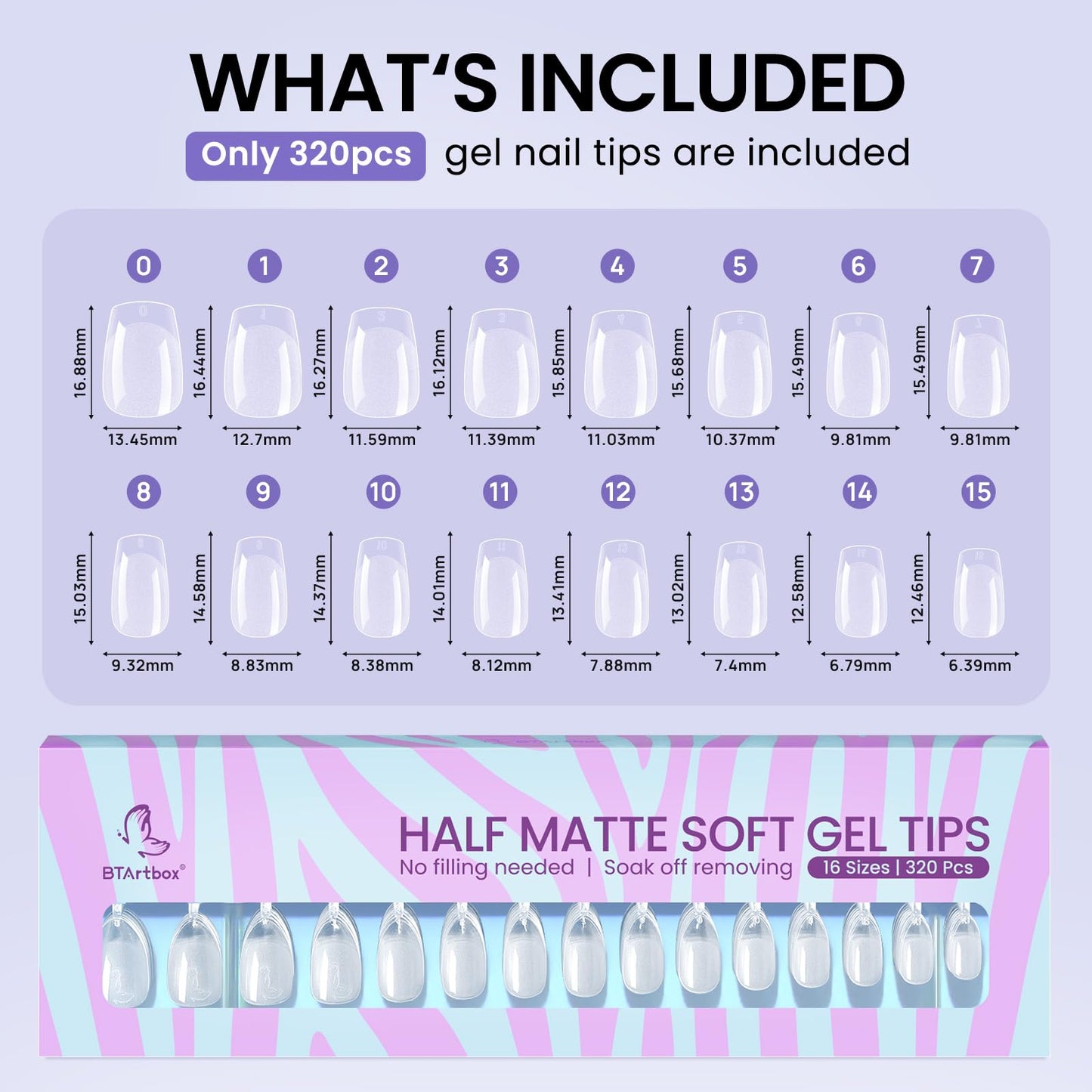 BTArtbox Extra Short Coffin Fake Nails - 320pcs Short Nail Tips Pre-shape Half Matte Soft Gel Tips, Full Cover Clear Acrylic False Nails fot Nail Extension Home DIY Nail Salon