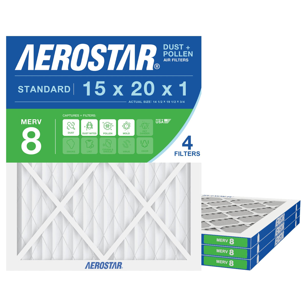 Air Filter 15x20x1 MERV 8 AC Filter (4 Count)