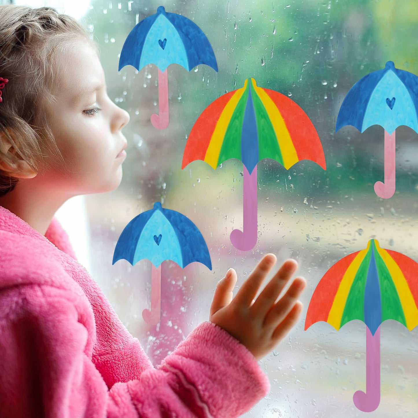 Harloon 100 Pcs Paper Cutout 5.5" 3.5" Classroom Bulletin Board Accents Cut Outs Kids DIY Craft Decoration with 100 Pcs Glue Point for School Home Party(Umbrella)