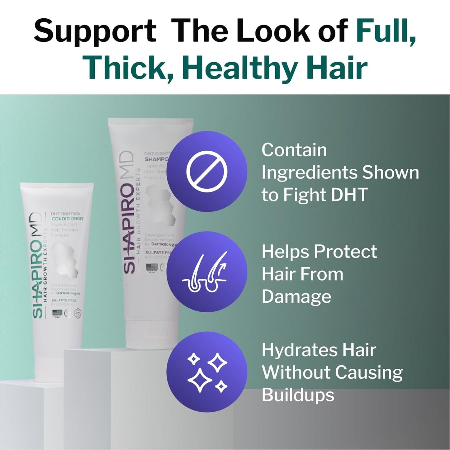 Shapiro MD Hair Growth Experts Hair Loss Shampoo and Conditioner, DHT Fighting Vegan Formula for Thinning Hair Developed by Dermatologists, Experience Healthier, Fuller Thicker Hair, 4 Month Supply