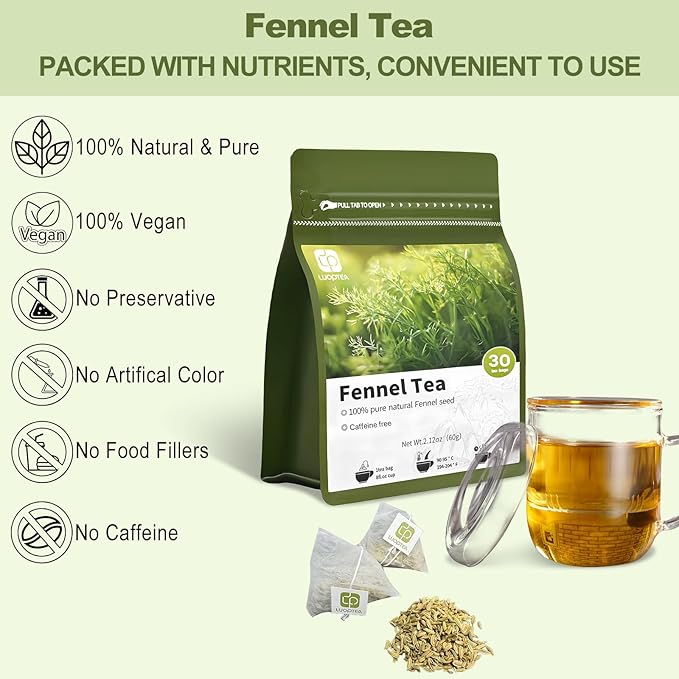 luoptea Fennel tea bags ，Premium Whole Fennel Seeds,100% Natural Material tea bags. Handmade Herbal Tea, Eco-Friendly.No Suger，No Caffeine，vegan(30bags)