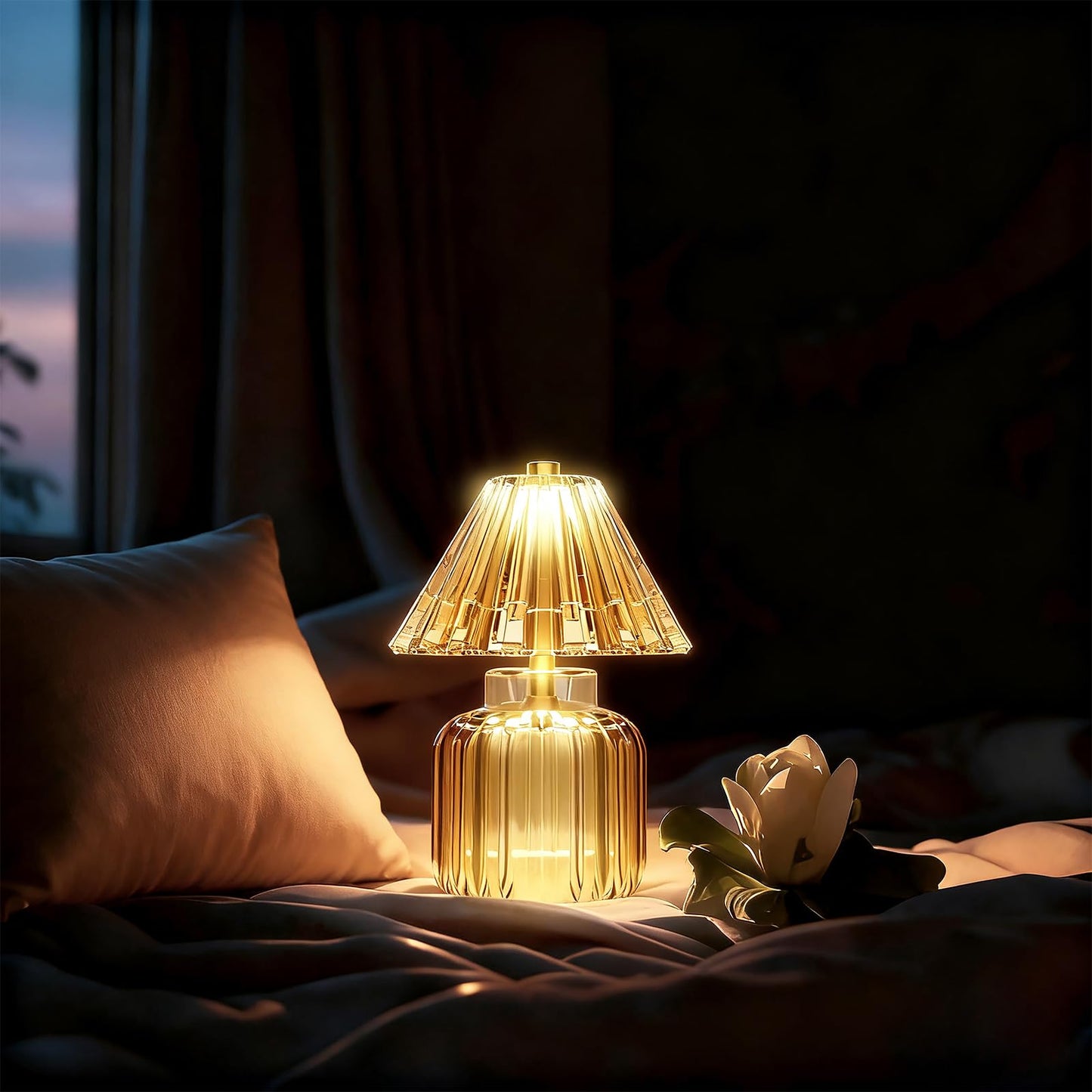 SisiHokai Small Battery Operated Lamp with Timer, Tiny Cordless Glass Table Lamp for Home Decor, Kitchen, Bathroom, Birthday Gift for Women, Jelly Amber