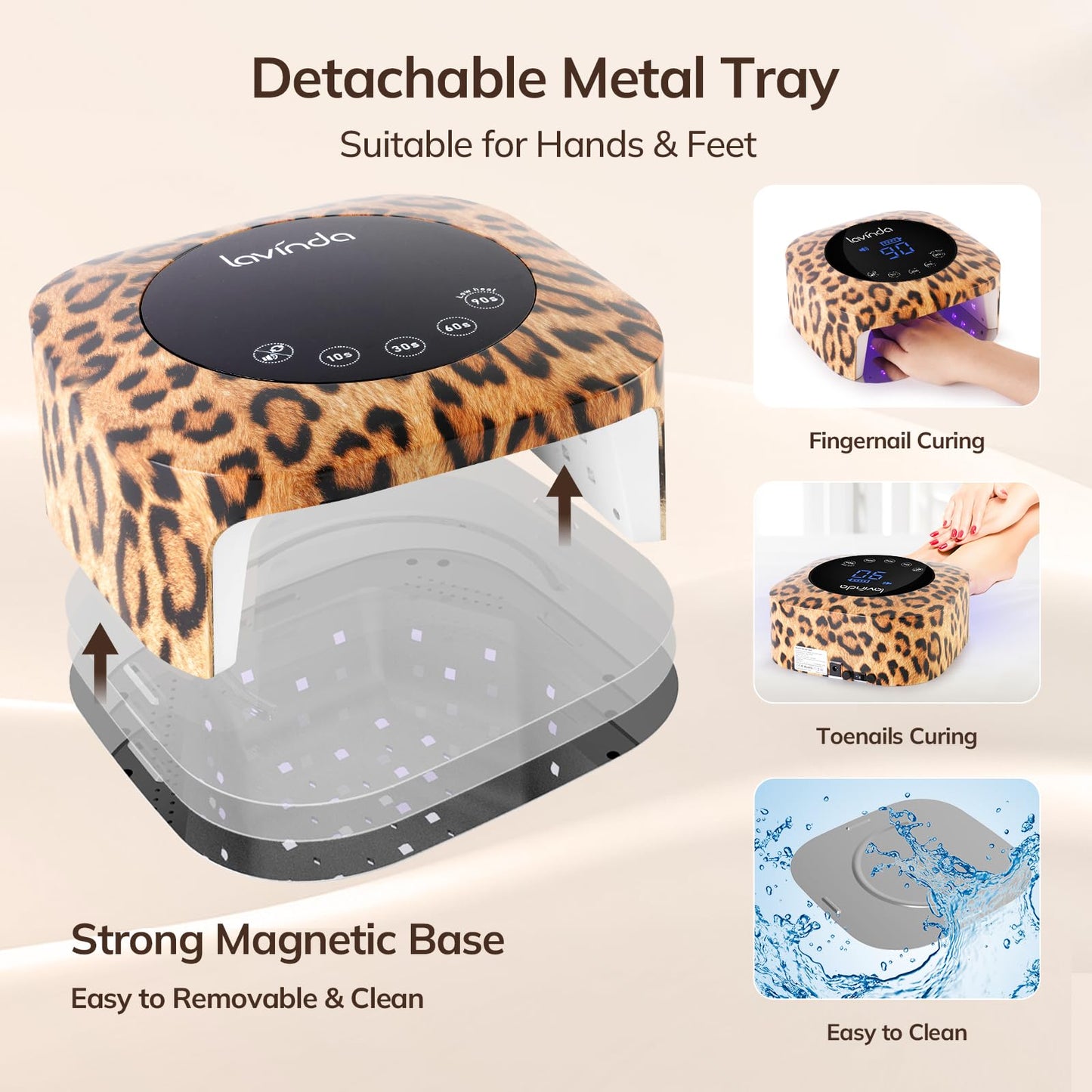Lavinda LED Nail Lamp UV Light for Gel Nails 54W Cordless Rechargeable UV Lamp Nail Light with 4 Timer, 2X Faster Professional Gel Polish Curing Nail Dryer for Salon Use-Leopard Print