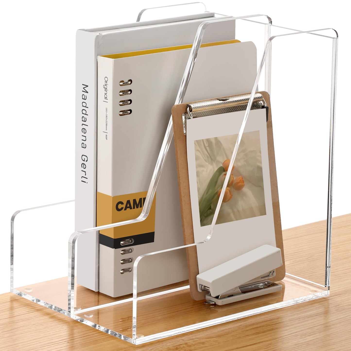 SANRUI 2-Pack Acrylic Magazine File Holder Desk Organizer Magazine Rack, Clear, Vertical File Sorter Holders, 9.45" D x 3.54" W x 10.24" H