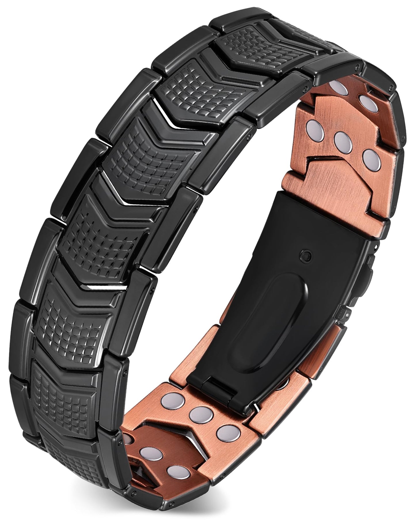 Feraco Copper Bracelet for Men 3X Strength,Magnetic Therapy Bracelet Copper Jewelry with Powerful 3800 Gauss Magnets,Cooper Bracelet for Man,Premium Fold-Over Clasp(Black)